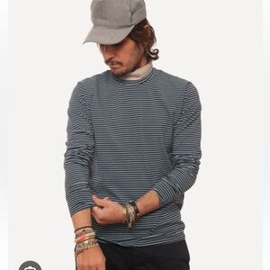 [XL] NWT 18 Waits Mens Navy Blue & Ocean Blue Striped Long Sleeve Shirt